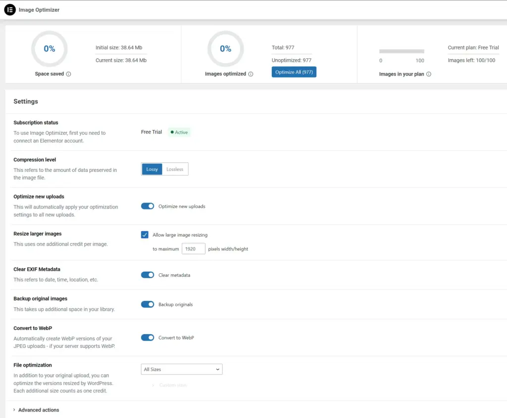 Screenshot of Image Optimizer software settings.