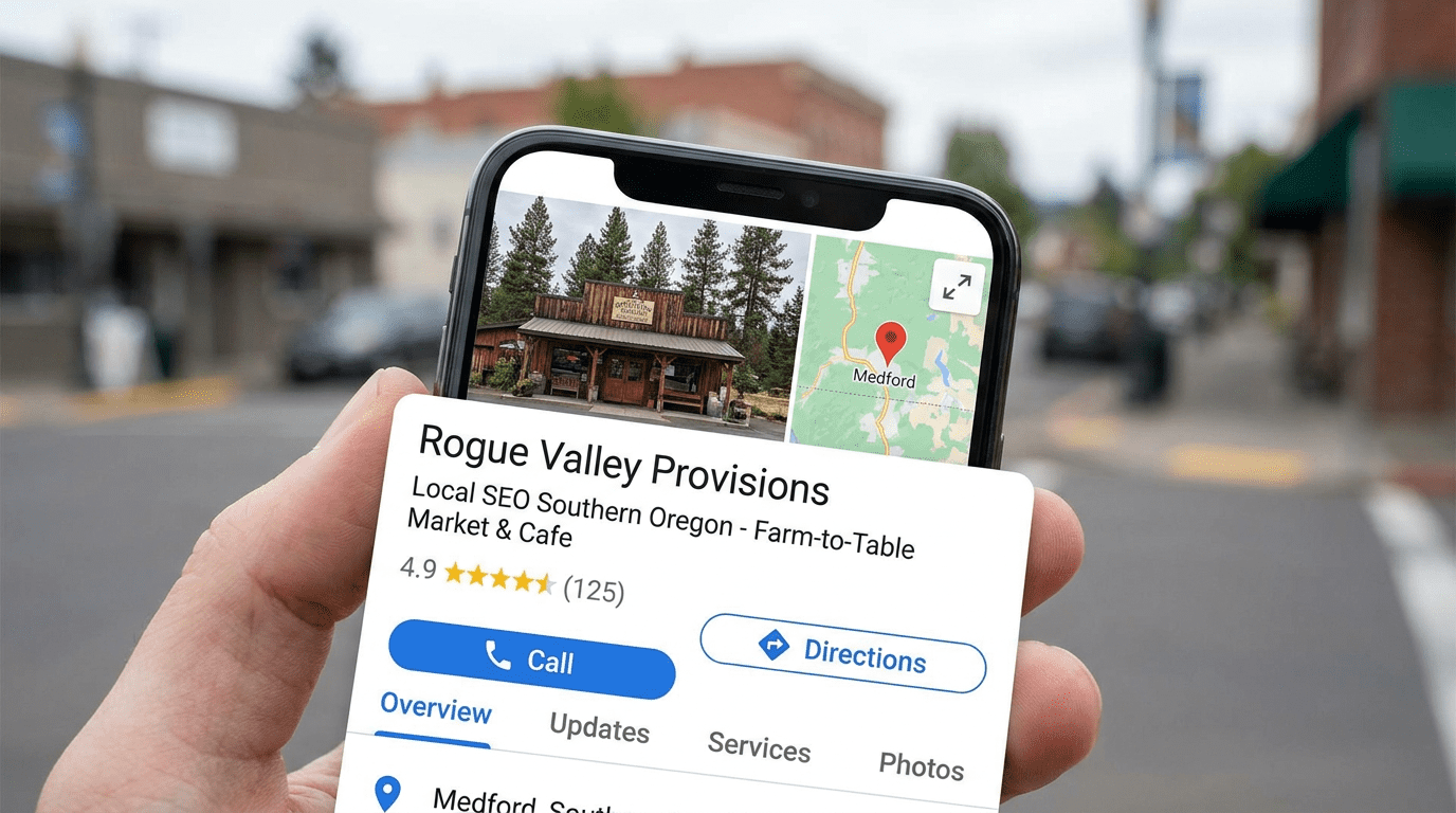Google Business Profile concept highlighting local SEO for small businesses in Southern Oregon.